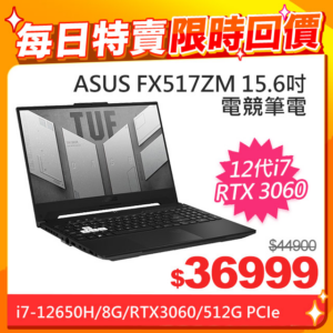 ASUS FX517ZM-0051D12650H 御鐵黑(i7-12650H/8G/RTX3060/512G PCIe/W11/FHD/144Hz/15.6)拆封筆電收購