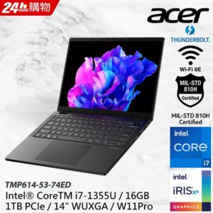 ACER TravelMate TMP614-53-74ED (i7-1355U/16G/1T PCIE/W11Pro/WUXGA/14)拆封筆電收購